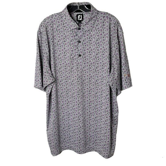 FootJoy Black and White Patterned Polo Shirt - Picture 1 of 9